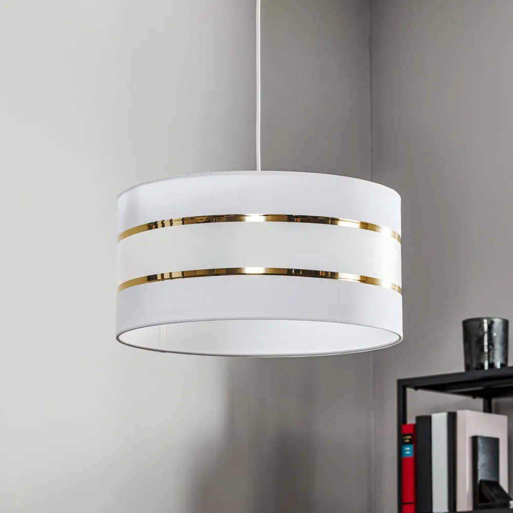 Pendellamper|Pendellamper ^ HELAM Pendellampe Helen tekstilskærm hvid-guld Ø 40 cm