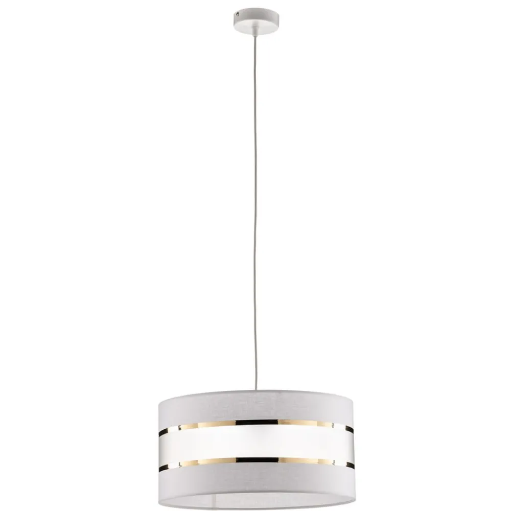 Pendellamper|Pendellamper ^ HELAM Pendellampe Helen tekstilskærm hvid-guld Ø 40 cm