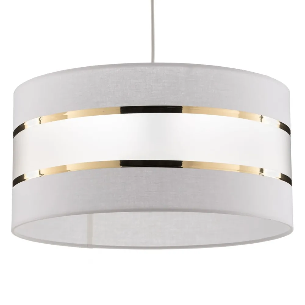 Pendellamper|Pendellamper ^ HELAM Pendellampe Helen tekstilskærm hvid-guld Ø 40 cm