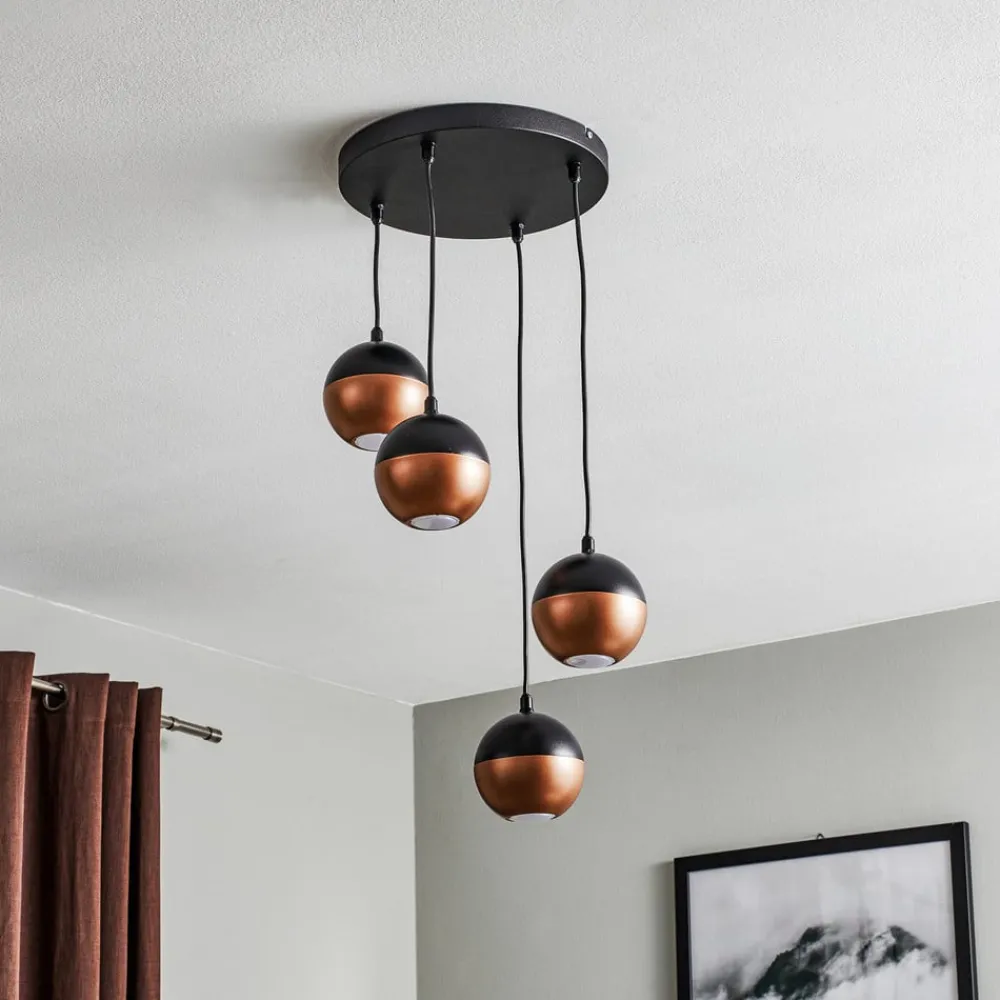HELAM Pendellamper > Pendellampe Midnight i sort/kobber 4 lyskilder, rund