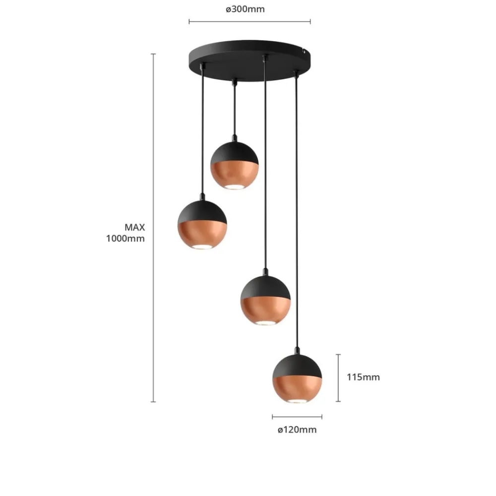 HELAM Pendellamper > Pendellampe Midnight i sort/kobber 4 lyskilder, rund