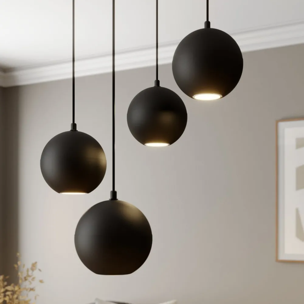 Pendellamper ^ HELAM Pendellampe Midnight sort 4 lyskilder rund