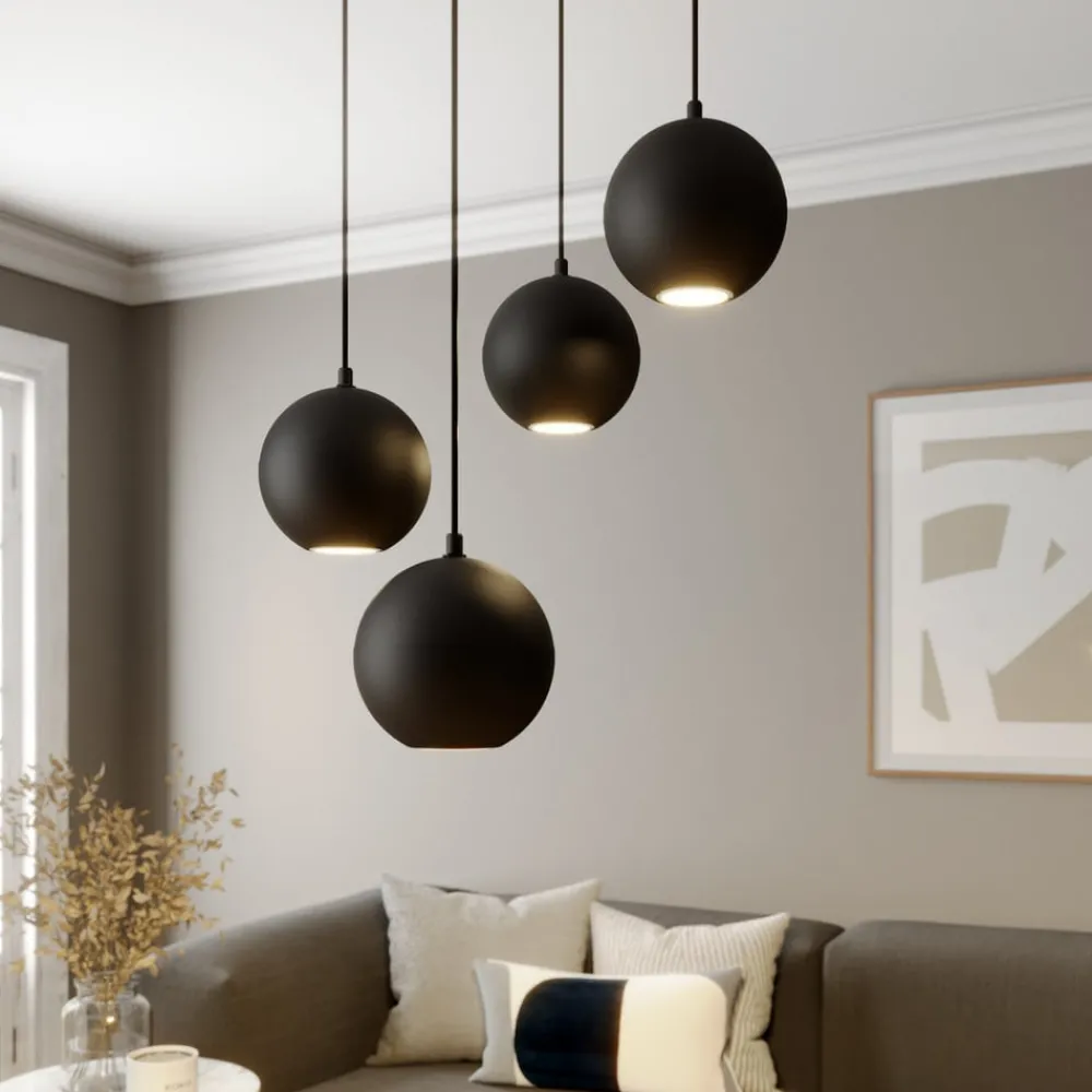 Pendellamper ^ HELAM Pendellampe Midnight sort 4 lyskilder rund