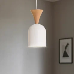 Lamkur Pendellamper > Pendellampe Nolan, Ø 11 cm, hvid/eg, metal/træ