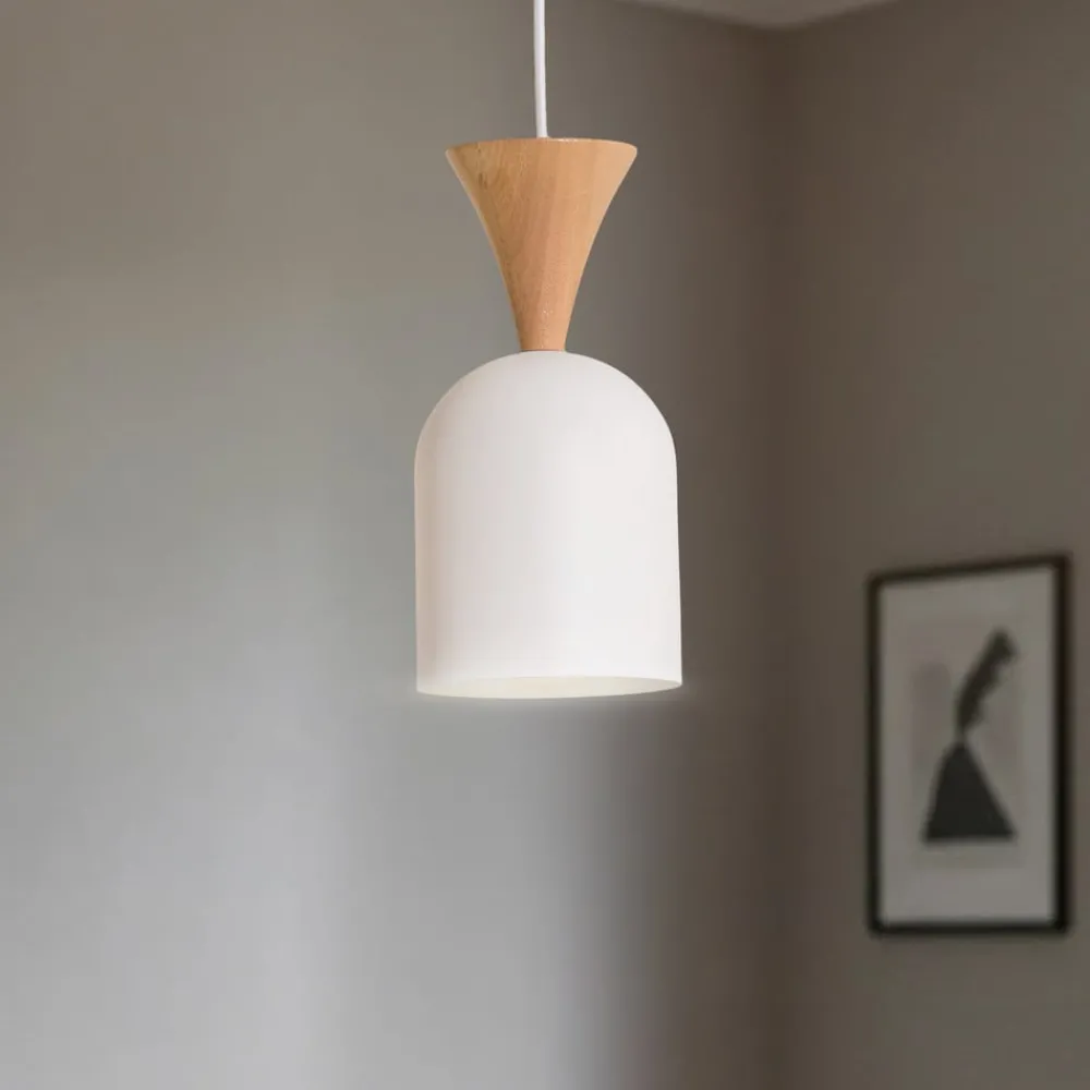 Lamkur Pendellamper > Pendellampe Nolan, Ø 11 cm, hvid/eg, metal/træ