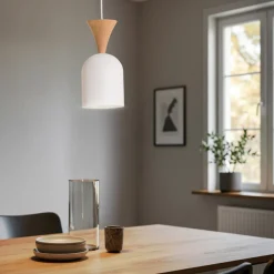 Lamkur Pendellamper > Pendellampe Nolan, Ø 11 cm, hvid/eg, metal/træ