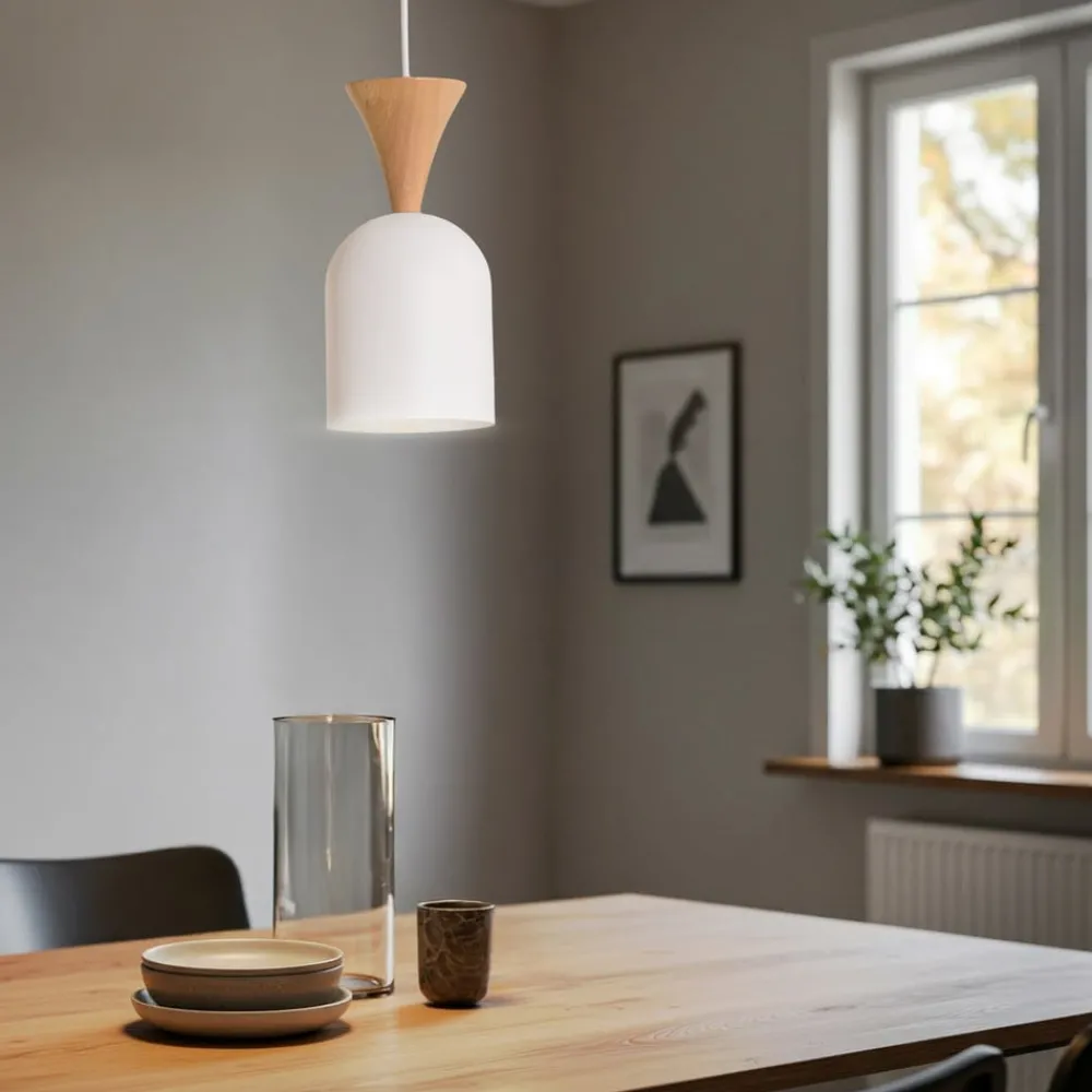 Lamkur Pendellamper > Pendellampe Nolan, Ø 11 cm, hvid/eg, metal/træ