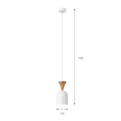 Lamkur Pendellamper > Pendellampe Nolan, Ø 11 cm, hvid/eg, metal/træ