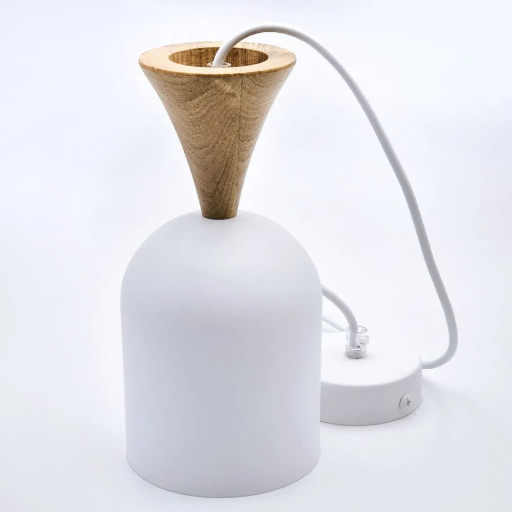 Lamkur Pendellamper > Pendellampe Nolan, Ø 11 cm, hvid/eg, metal/træ