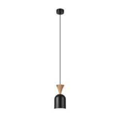 Pendellamper ^ Lamkur Pendellampe Nolan, Ø 11 cm, sort/eg, metal/træ