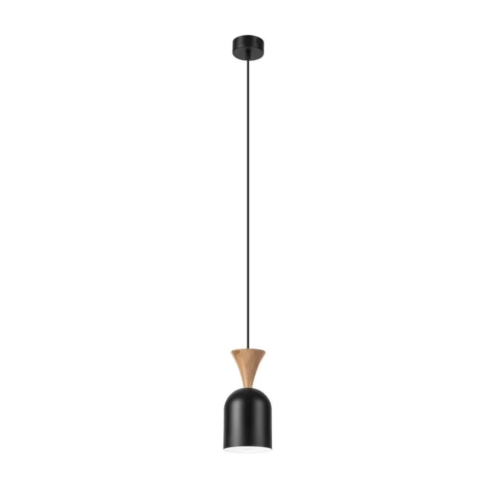 Pendellamper ^ Lamkur Pendellampe Nolan, Ø 11 cm, sort/eg, metal/træ