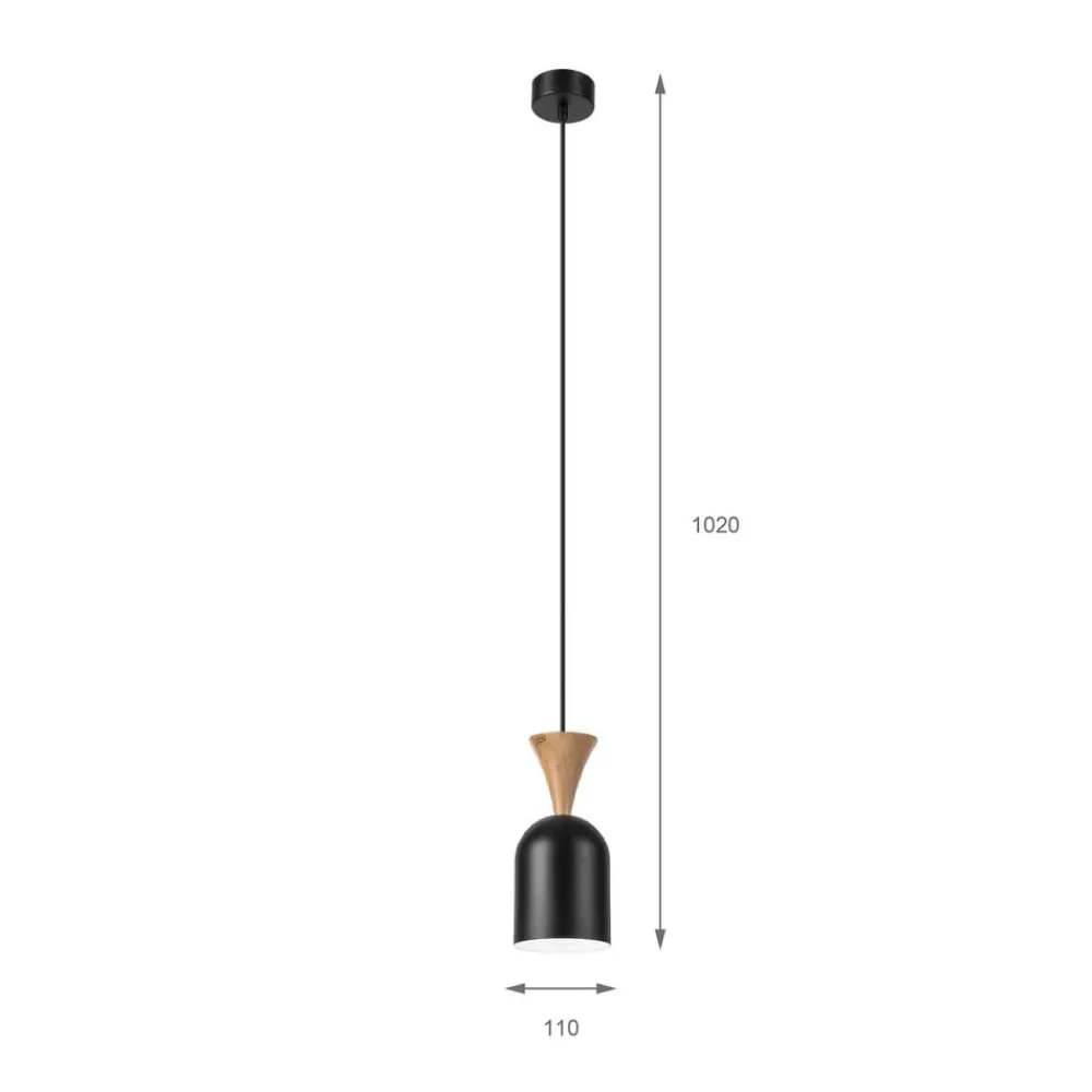 Pendellamper ^ Lamkur Pendellampe Nolan, Ø 11 cm, sort/eg, metal/træ