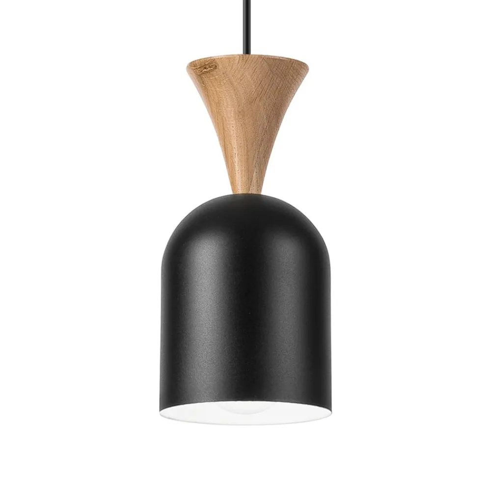 Pendellamper ^ Lamkur Pendellampe Nolan, Ø 11 cm, sort/eg, metal/træ