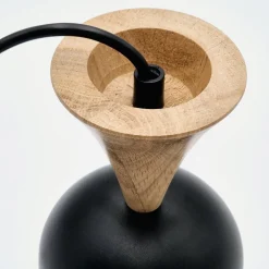 Pendellamper ^ Lamkur Pendellampe Nolan, Ø 11 cm, sort/eg, metal/træ