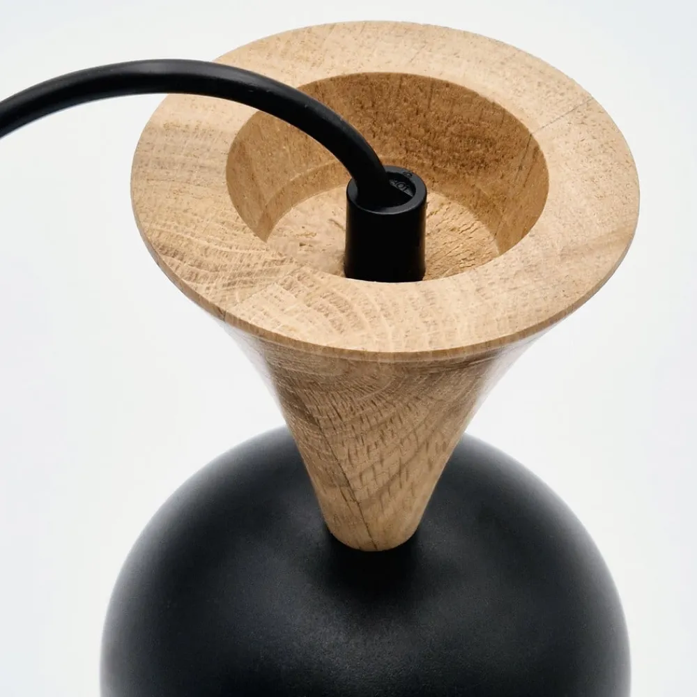 Pendellamper ^ Lamkur Pendellampe Nolan, Ø 11 cm, sort/eg, metal/træ