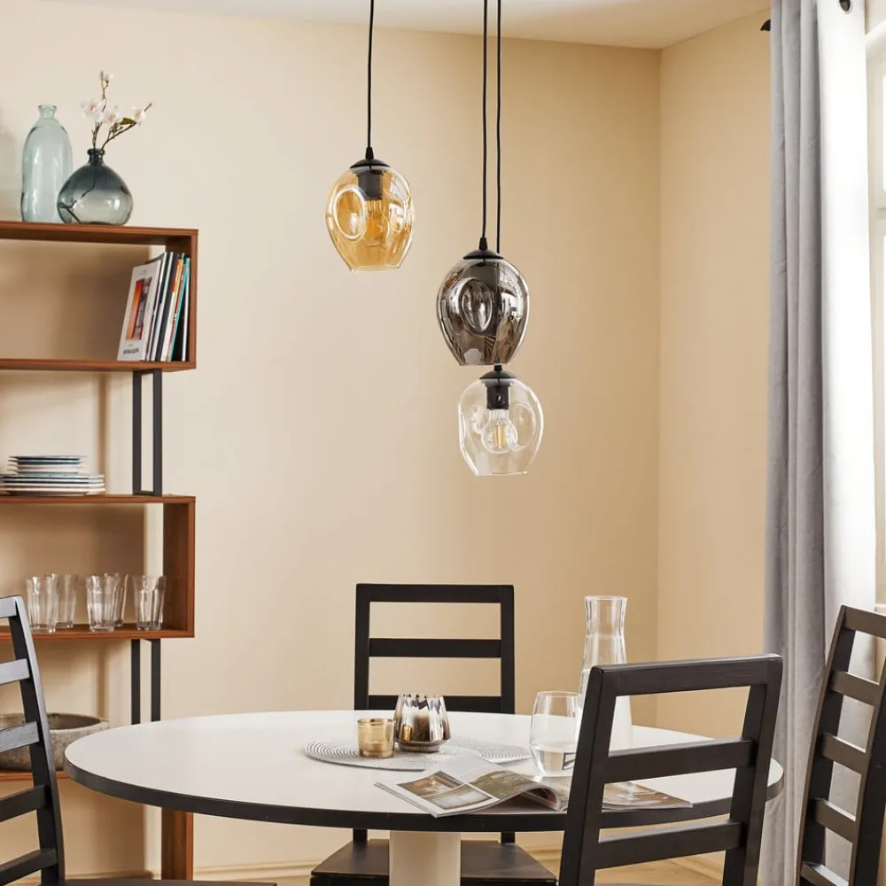 EMIBIG LIGHTING Pendellamper|Pendellamper > Pendellampe Starla, glas grafit/amber/klar, 3 lyskilder, rund
