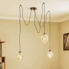 Pendellamper|Pendellamper ^ EMIBIG LIGHTING Pendellampe Starla, glas ravfarvet, 3 lyskilder decentreret