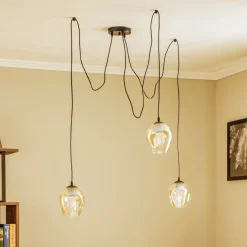 Pendellamper|Pendellamper ^ EMIBIG LIGHTING Pendellampe Starla, glas ravfarvet, 3 lyskilder decentreret