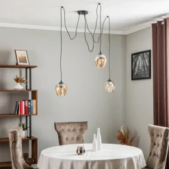 Pendellamper|Pendellamper ^ EMIBIG LIGHTING Pendellampe Starla, glas ravfarvet, 3 lyskilder decentreret