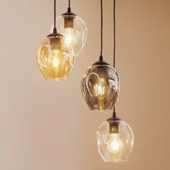 Pendellamper|Pendellamper ^ EMIBIG LIGHTING Pendellampe Starla rund 4 lyskilder grafit/amber/klar