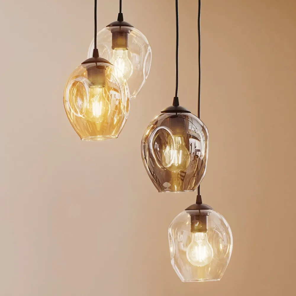 Pendellamper|Pendellamper ^ EMIBIG LIGHTING Pendellampe Starla rund 4 lyskilder grafit/amber/klar
