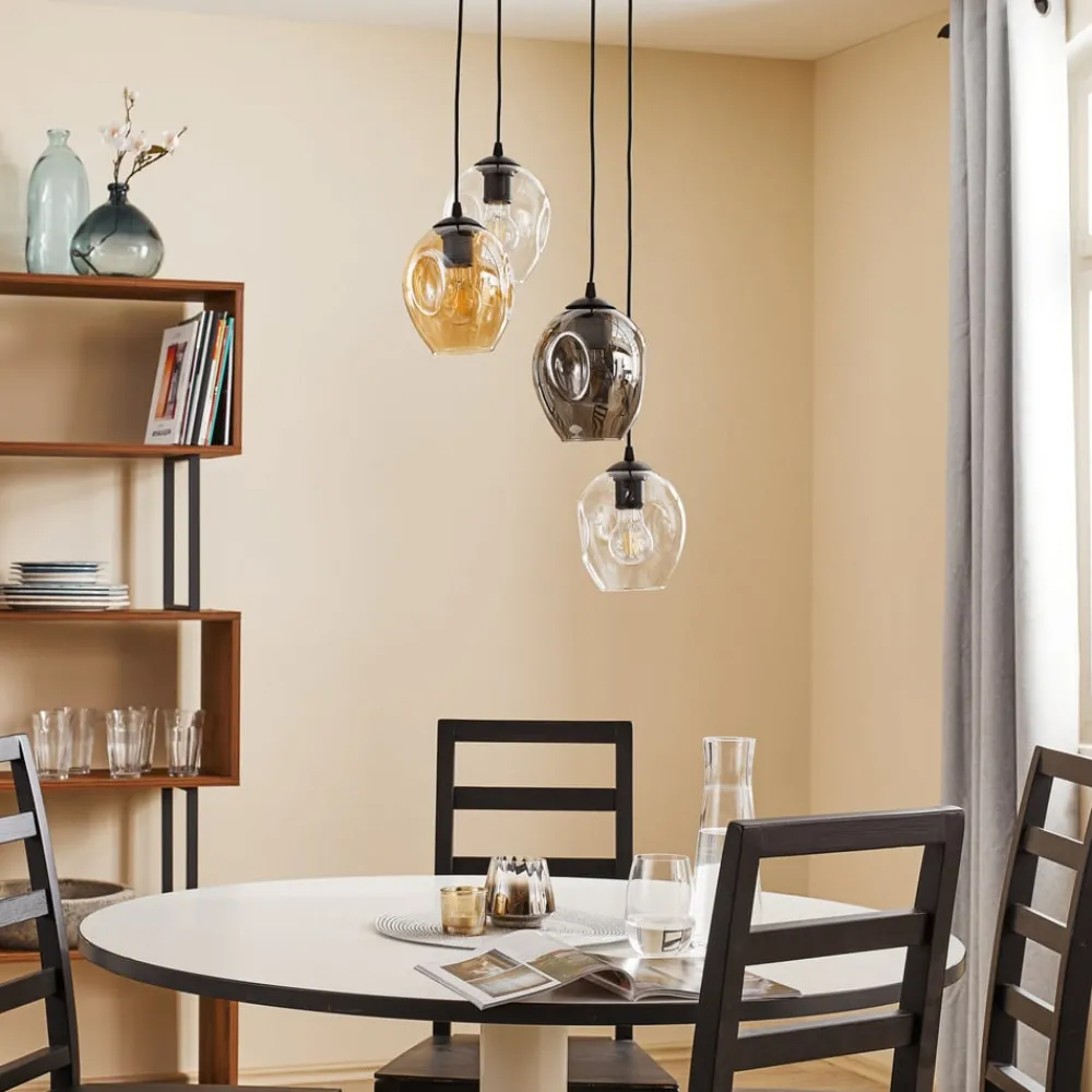Pendellamper|Pendellamper ^ EMIBIG LIGHTING Pendellampe Starla rund 4 lyskilder grafit/amber/klar