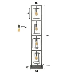 Zijlstra Gulvlamper|Gulvlamper > Perpendillu gulvlampe, 4 lyskilder