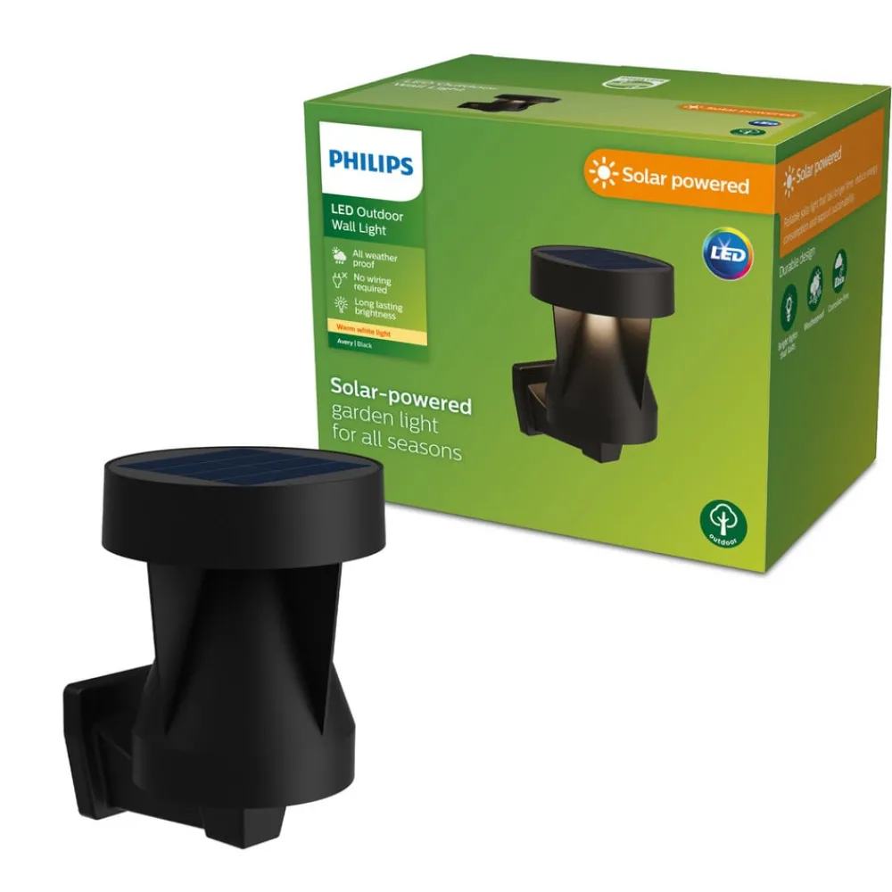 Solcellelamper ^ Philips Avery udendørs LED-væglampe, sort, IP44