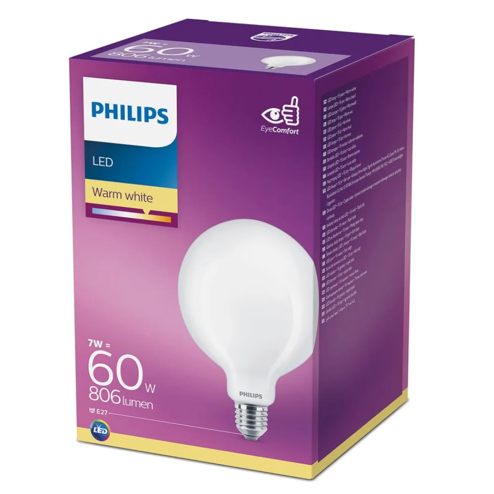Philips Led Pærer > Classic LED-pære E27 G120 7W 2.700K opal