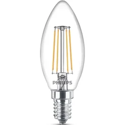 Philips Filament Pære|Led Pærer > E14 LED-kertepære 4,3 W varmhvid, filament