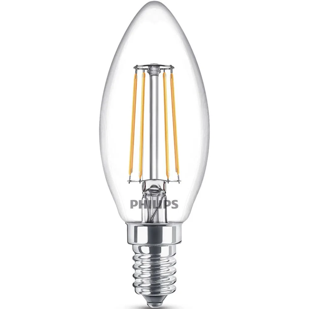 Philips Filament Pære|Led Pærer > E14 LED-kertepære 4,3 W varmhvid, filament