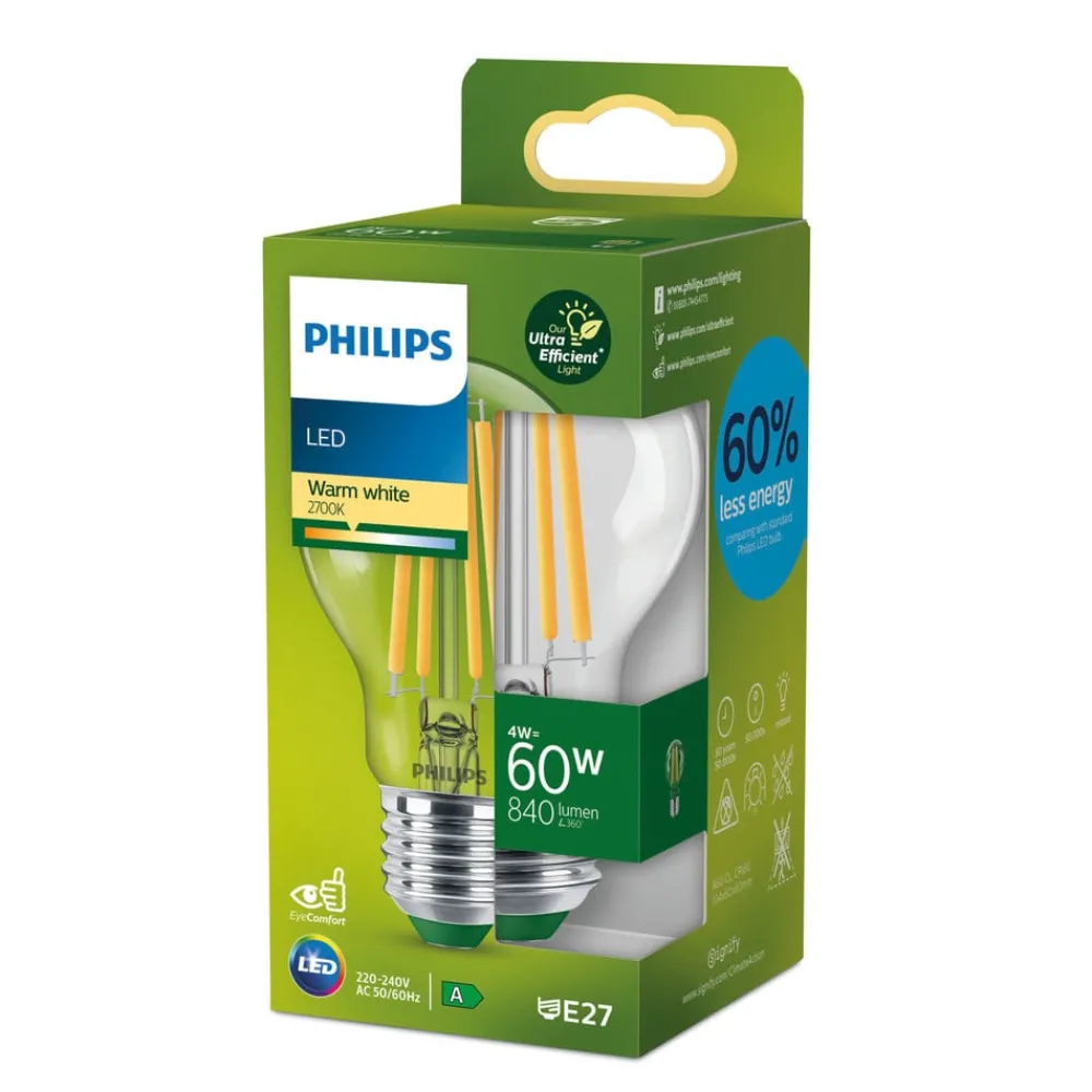Philips Filament Pære > E27 LED-pære A60 4 W 840lm 2.700 K klar