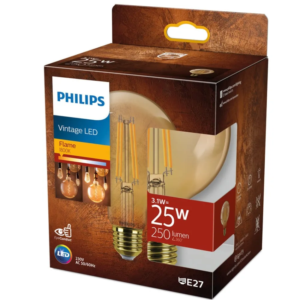 Philips Filament Pære > E27 LED-pære globe G95 3,1 W 1.800 K guld