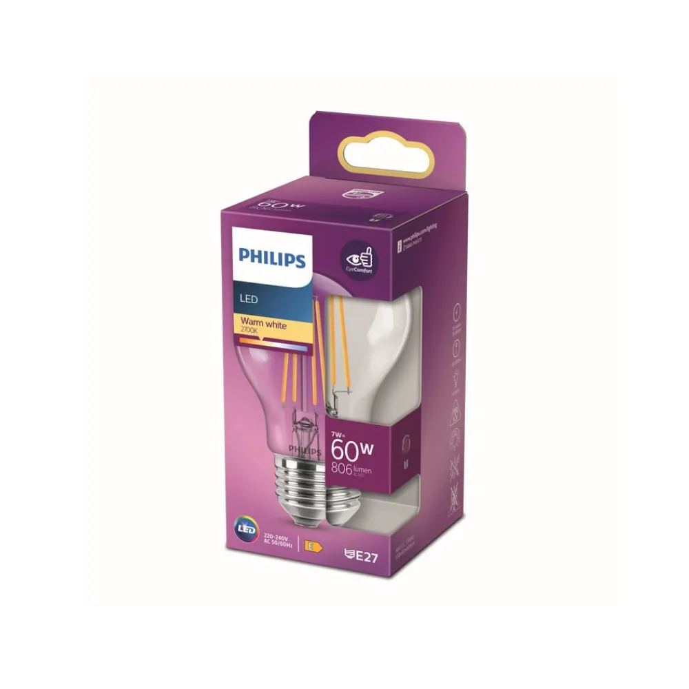 Philips Filament Pære|Led Pærer > E27 7 W 827 filament LED-pære