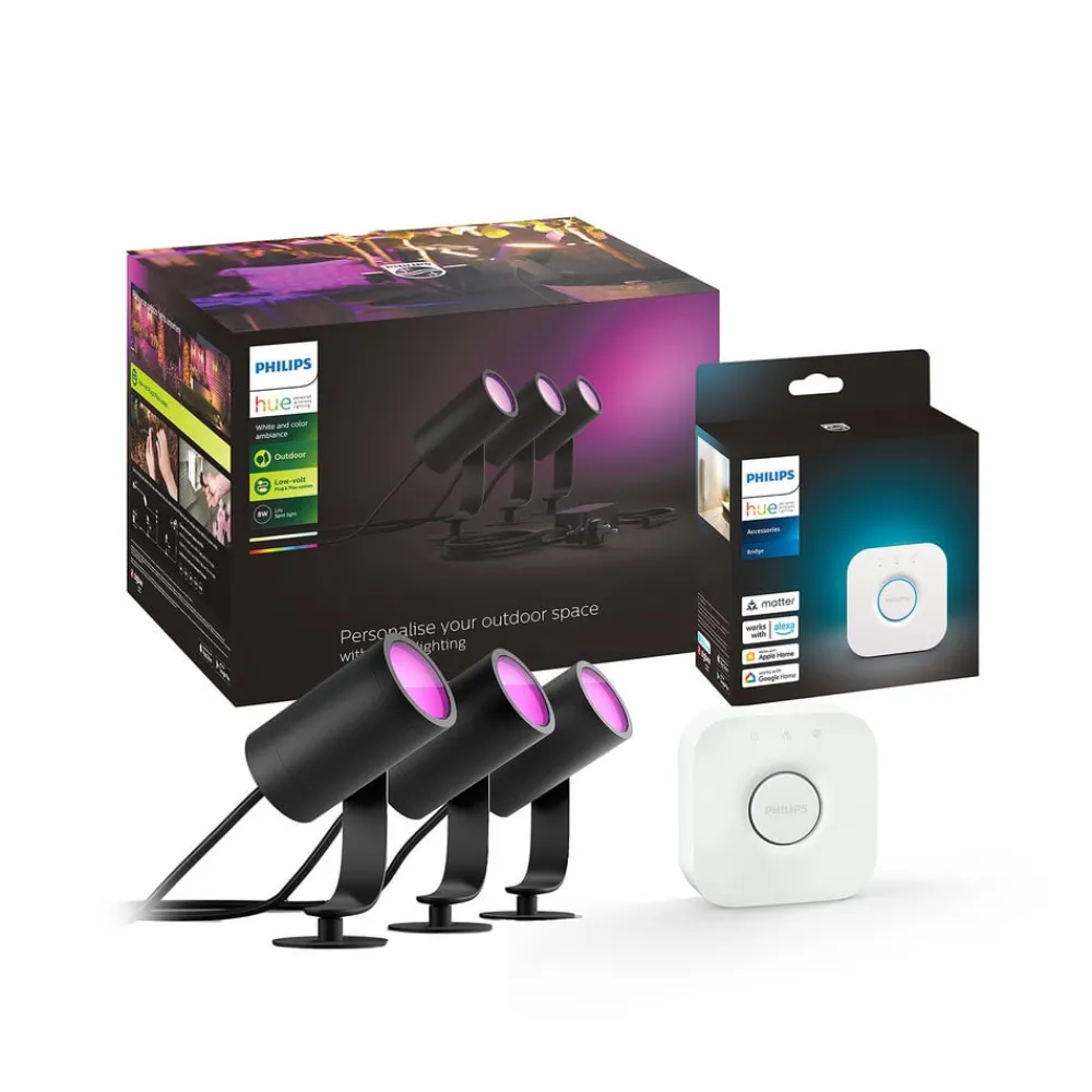 Philips Hue Terrassebelysning|Udendørs Spot > LED-spot Lily, sæt med 3, bridge, RGB, CCT, IP65