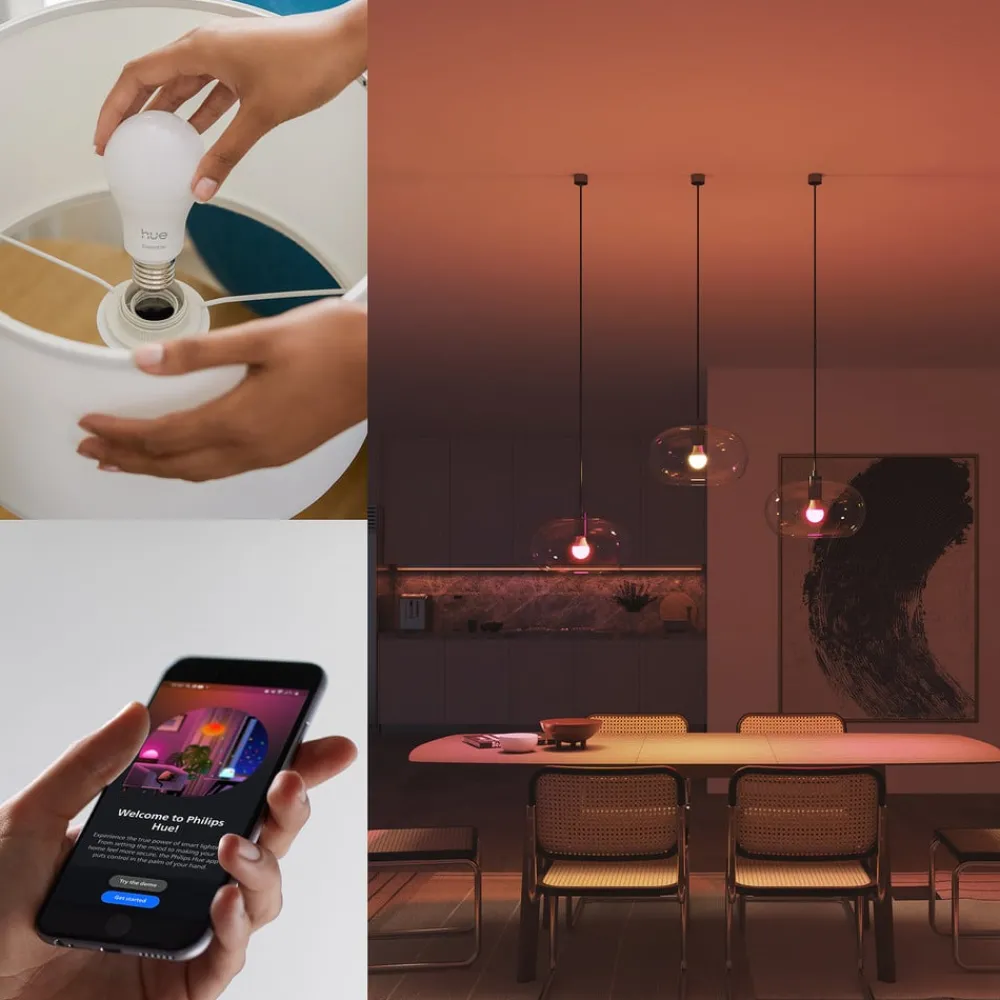 Dæmpbar Led-Pære|Smarte Lyskilder ^ Philips Hue Smart LED-pære E27 A60, 8 W, RGB CCT 3 stk