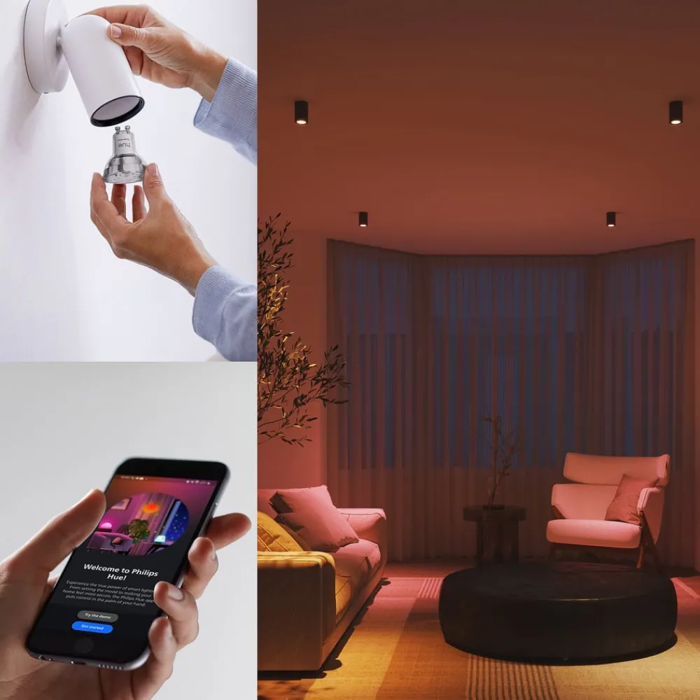 Philips Hue Dæmpbar Led-Pære|Smarte Lyskilder > Smart LED-pære GU10, 5 W RGB CCT, 3-pak