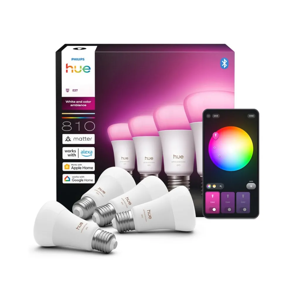 Philips Hue Smarte Lyskilder > WACA Smart E27 LED, 6 W, 810 lm, CCT RGB 4-pak