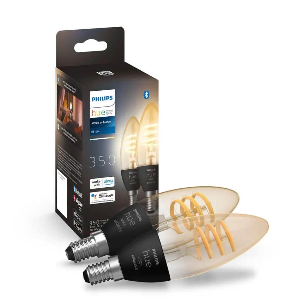Philips Hue Dæmpbar Led-Pære|Filament Pære > White Ambiance E14, 4,6 W, 350 lm, 2 stk