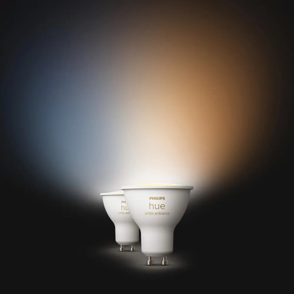 Smarte Lyskilder ^ Philips Hue White Ambiance LED-reflektorpære GU10 4,2 W, 2-pak