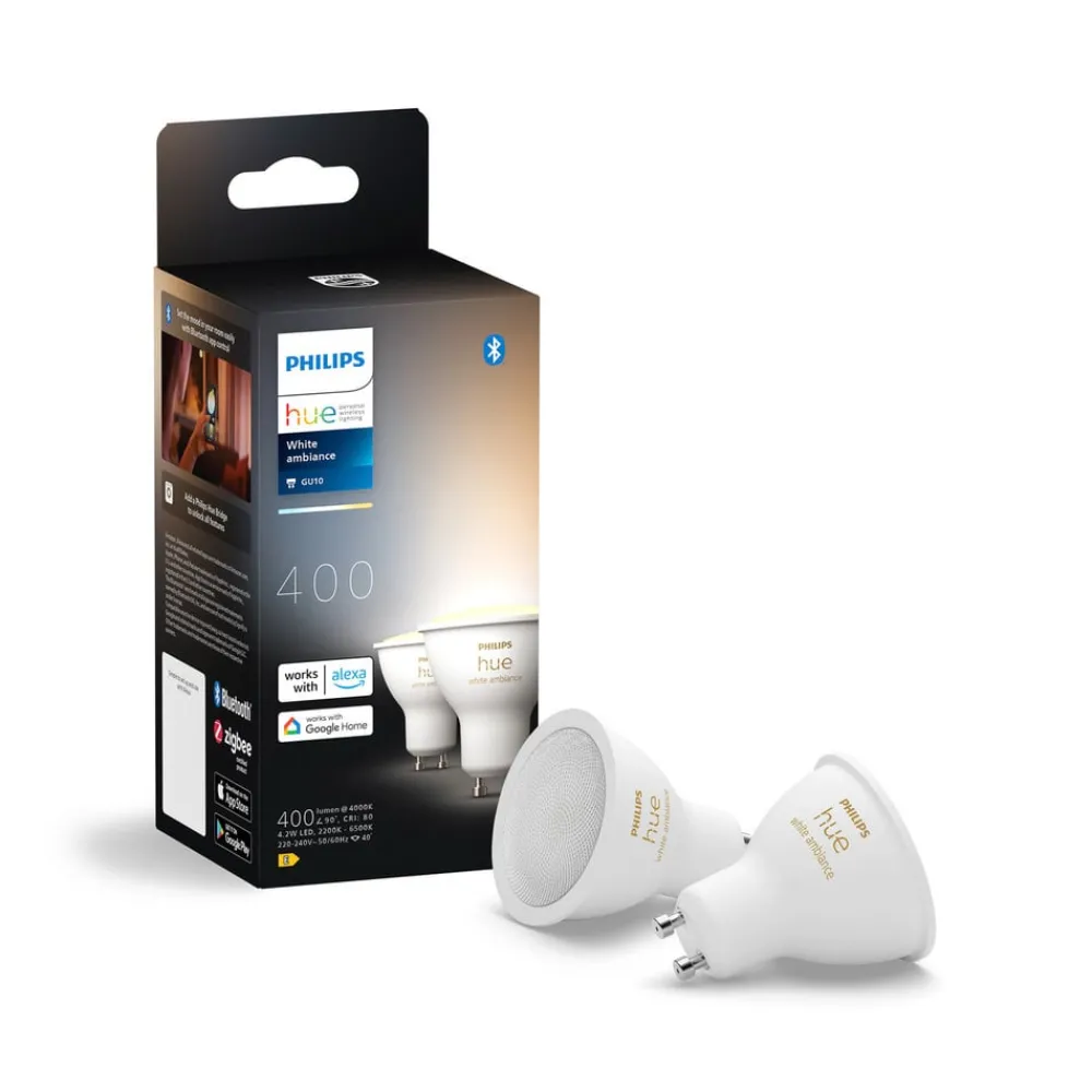 Smarte Lyskilder ^ Philips Hue White Ambiance LED-reflektorpære GU10 4,2 W, 2-pak