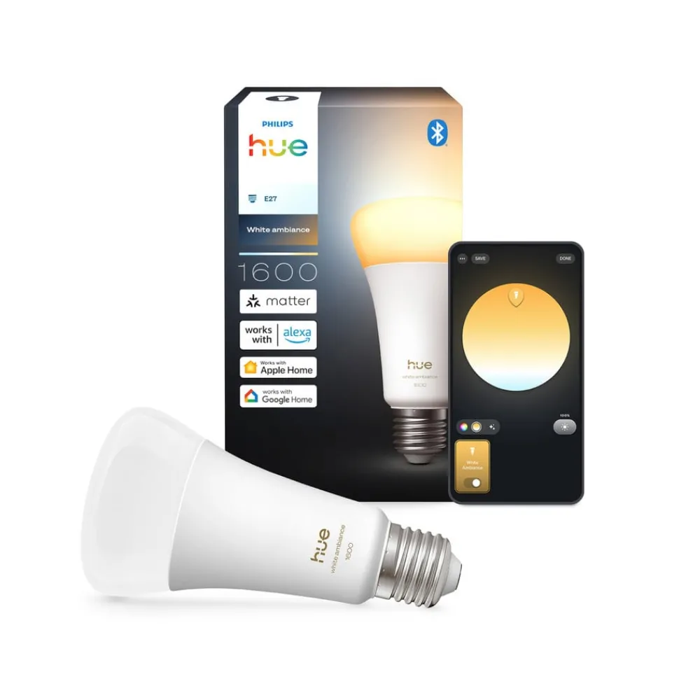 Philips Hue Dæmpbar Led-Pære|Smarte Lyskilder > White Ambiance Smart E27 LED, 11,8 W 1600 lm CCT