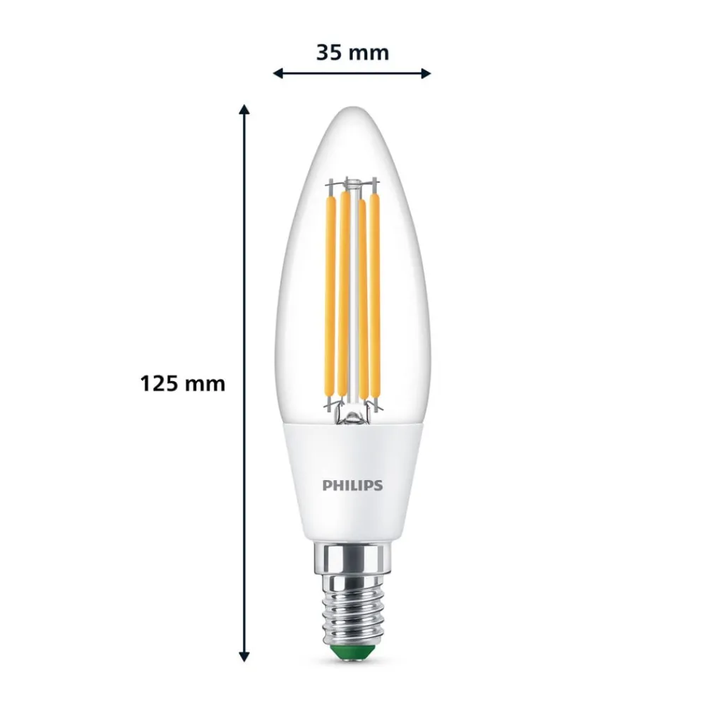 Philips Filament Pære > LED-kertepære E14 2,3W 485lm klar 3.000K