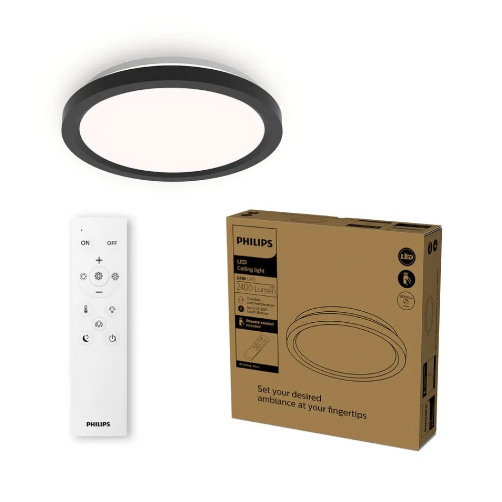 Philips Arbejdsrum/Kontor|Loftlamper > LED-loftlampe Aio RD sort Ø 30 cm fjernbetjening