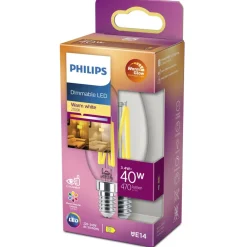 Philips Dæmpbar Led-Pære|Filament Pære > LED-pære, E14 B35, 3,4 W, 2.700 K, WarmGlow