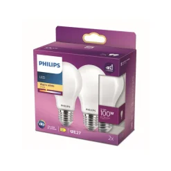 Led Pærer ^ Philips LED-pære E27 10,5W 2.700 K opal, 2 stk