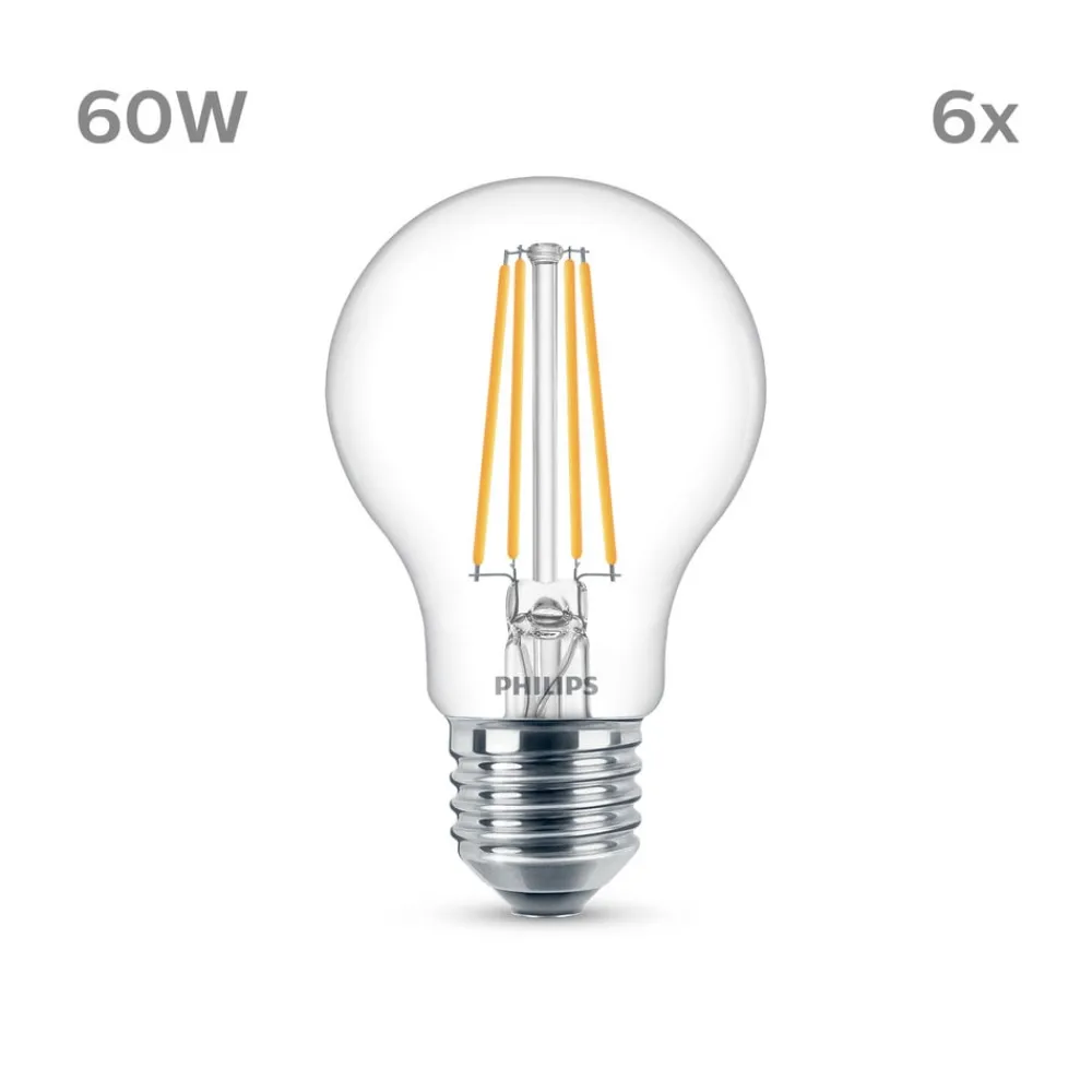 Filament Pære ^ Philips LED-pære E27 7 W 850lm 4.000 K klar 6 stk