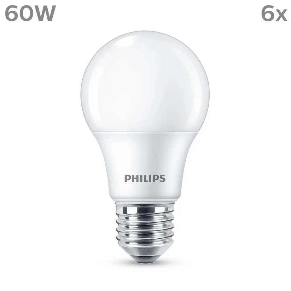 Led Pærer ^ Philips LED-pære E27 8 W 806lm 2.700 K mat 6 stk