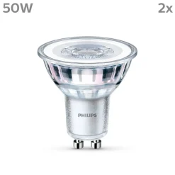 Led Pærer ^ Philips LED-pære GU10 4,6W 390lm 840 klar 36° 2 stk