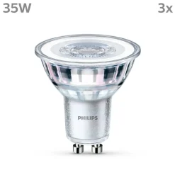 Philips Led Pærer > LED-pære GU10 3,5W 255lm 827 klar 36° 3 stk